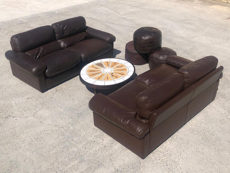 Pair of Vintage Chocolate Leather Sofas by Tito Agnoli for Poltrona Frau, 1970s For Sale 6