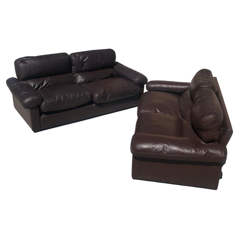 Pair of Vintage Chocolate Leather Sofas by Tito Agnoli for Poltrona Frau, 1970s For Sale