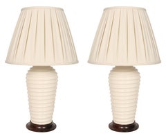 Pair of Vintage Christopher Spitzmiller White Ribbed Porcelain Lamps
