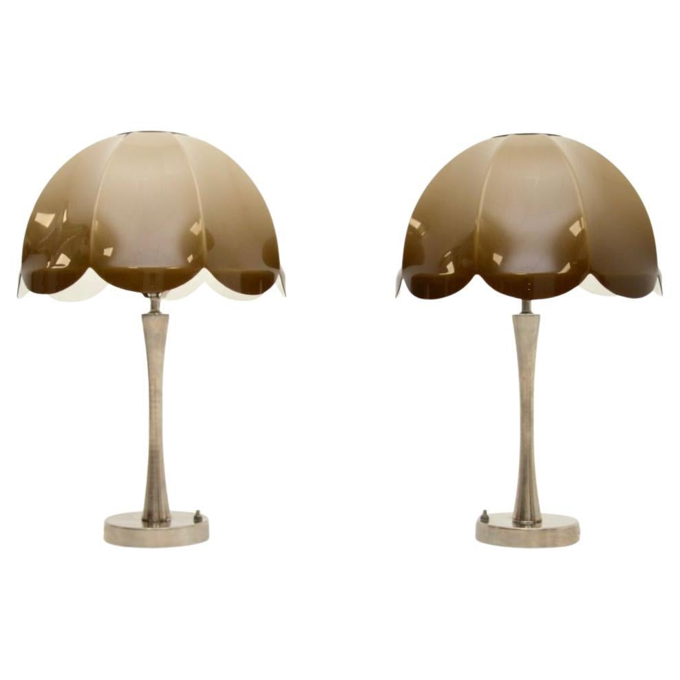 Pair of Vintage Chrome and Acrylic Table Lamps
