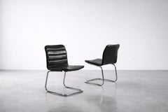 Pair of Vintage Chrome and Black Leather Club Chairs from POL International