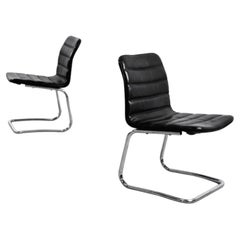 Pair of Vintage Chrome and Black Leather Club Chairs from POL International