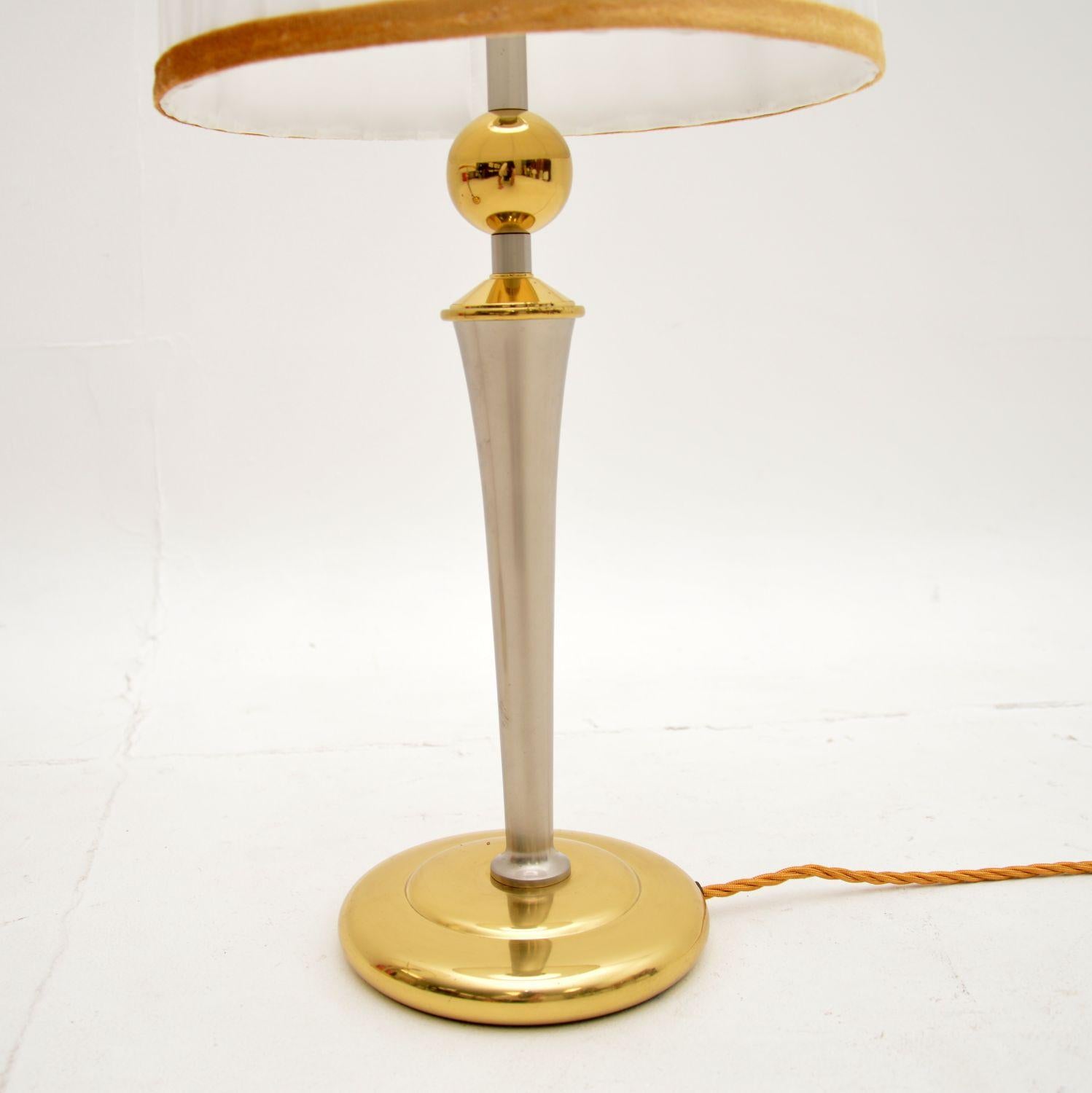 Italian Pair of Vintage Chrome and Brass Table Lamps For Sale