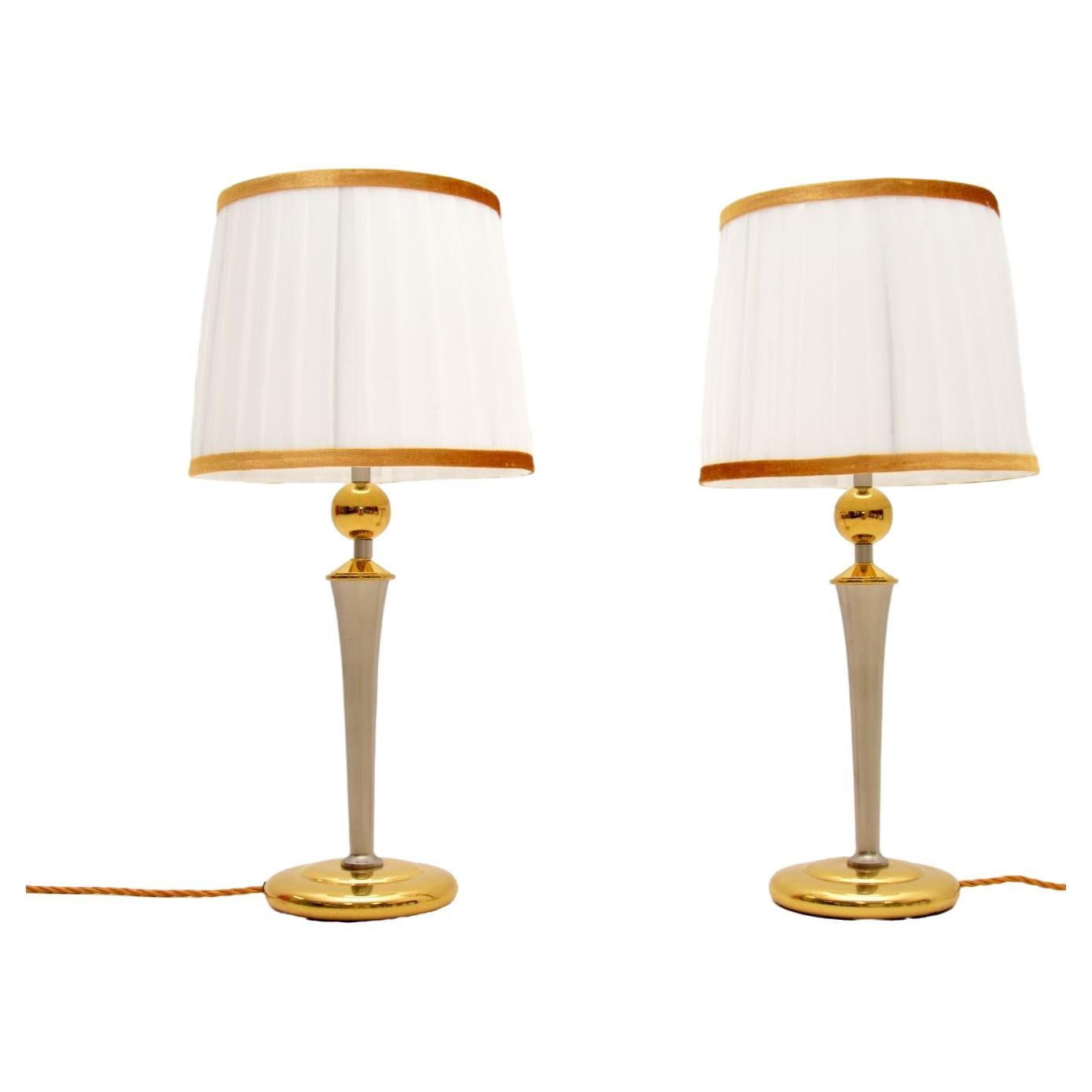 Pair of Vintage Chrome and Brass Table Lamps For Sale