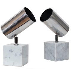 Pair of Vintage Chrome and Carrara Marble Lights, Attributed to Robert Sonneman