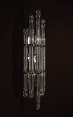 Pair of Vintage Chrome and Glass Wall Lamps by Honsel, Germany, 1970s