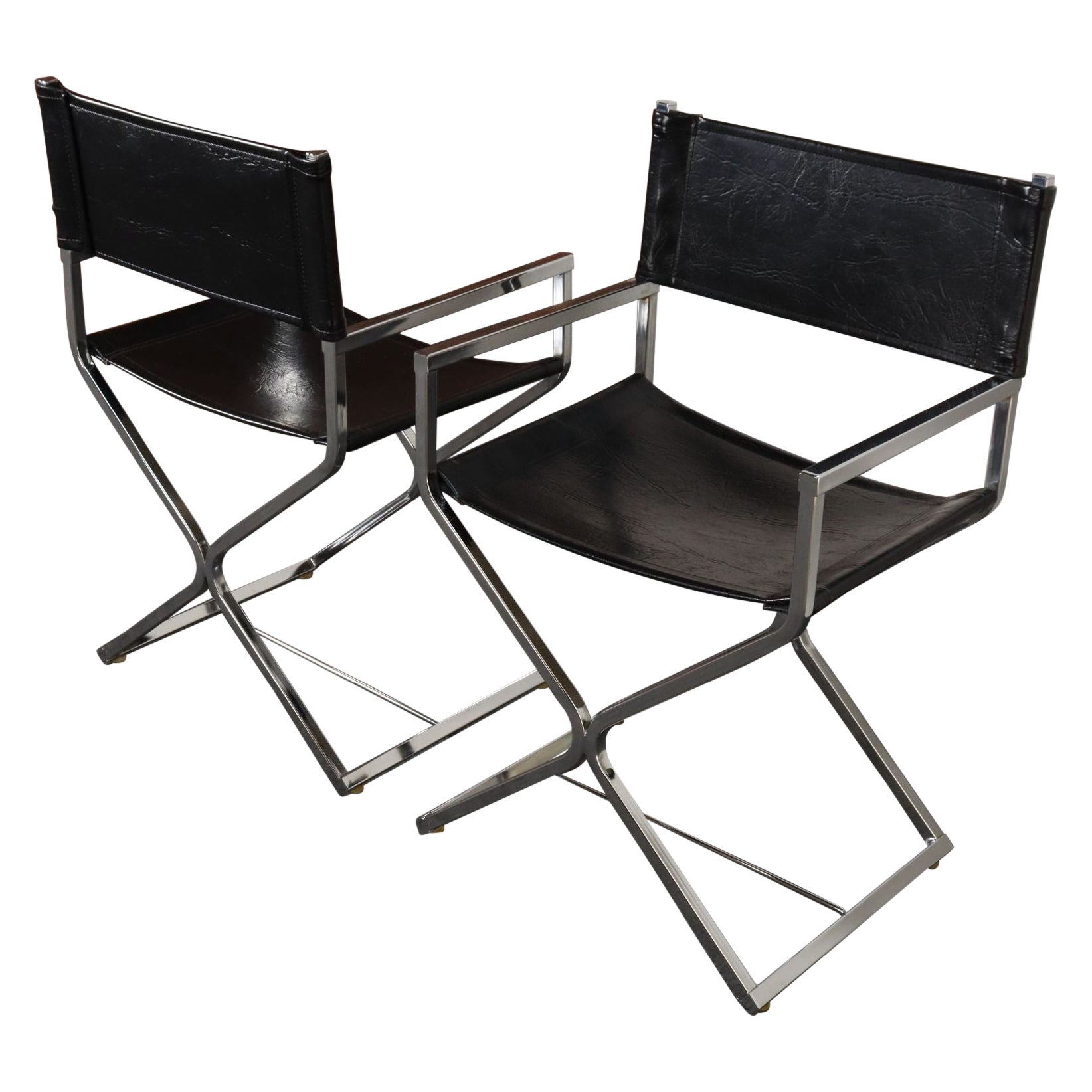 Pair of Vintage Chrome and Naugahyde Director's Chairs by Robert Kjer Jakobsen