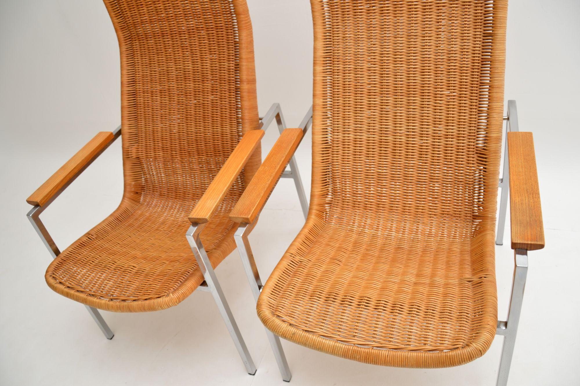 Pair of Vintage Chrome and Rattan Armchairs by Dirk Van Sliedrecht For Sale 2