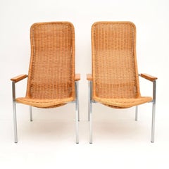 Paire de fauteuils vintage en chrome et rotin de Dirk Van Sliedrecht