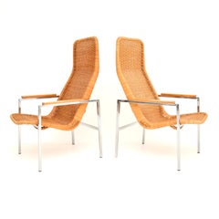 Pair of Vintage Chrome and Rattan Armchairs by Dirk Van Sliedrecht