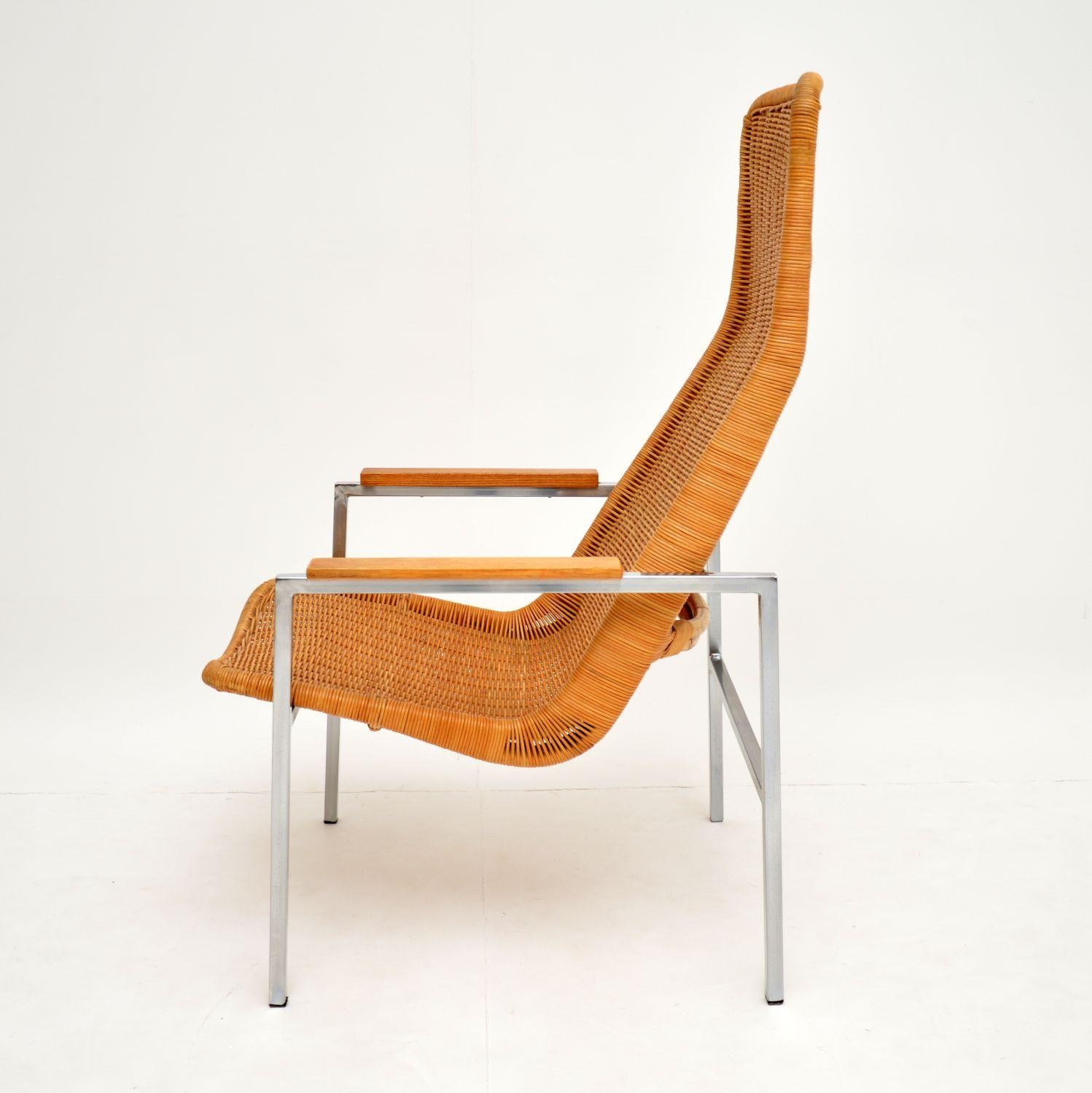 Rotin Paire de fauteuils vintage en chrome et rotin de Dirk Van Sliedrecht en vente
