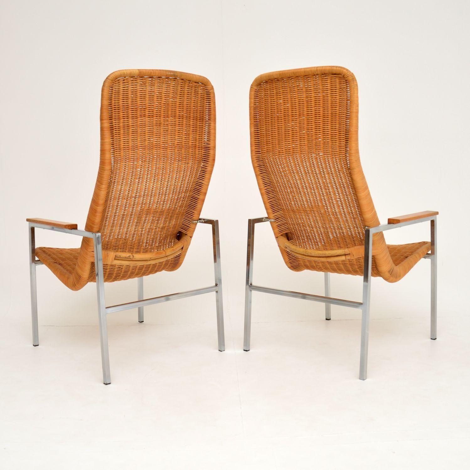 Dutch Pair of Vintage Chrome and Rattan Armchairs by Dirk Van Sliedrecht For Sale