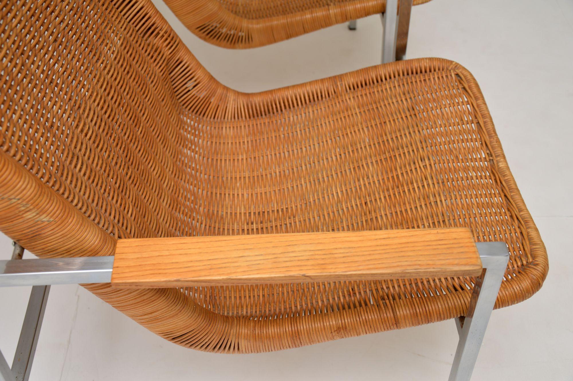 Pair of Vintage Chrome and Rattan Armchairs by Dirk Van Sliedrecht For Sale 4