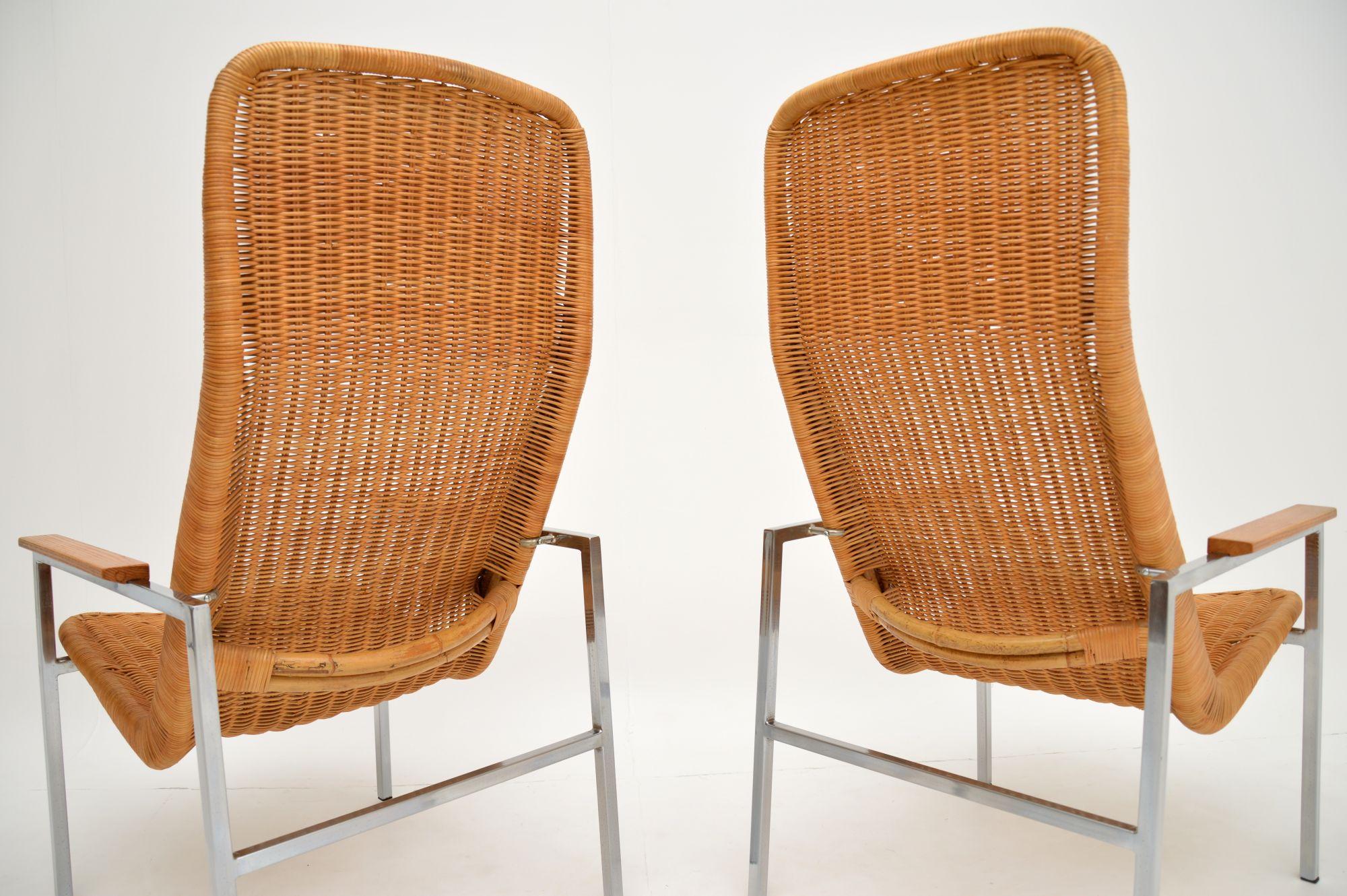 Pair of Vintage Chrome and Rattan Armchairs by Dirk Van Sliedrecht For Sale 1