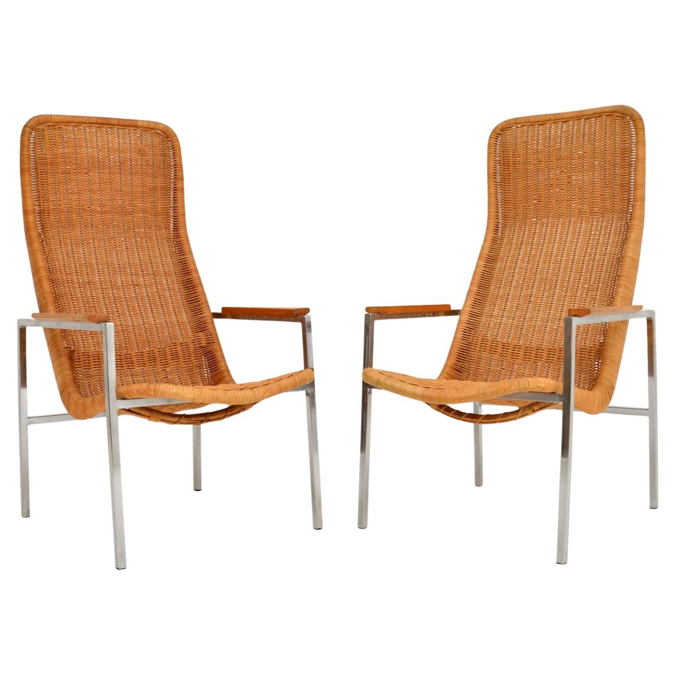 Pair of Vintage Chrome and Rattan Armchairs by Dirk Van Sliedrecht