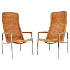 Pair of Vintage Chrome and Rattan Armchairs by Dirk Van Sliedrecht