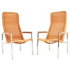 Pair of Vintage Chrome and Rattan Armchairs by Dirk Van Sliedrecht