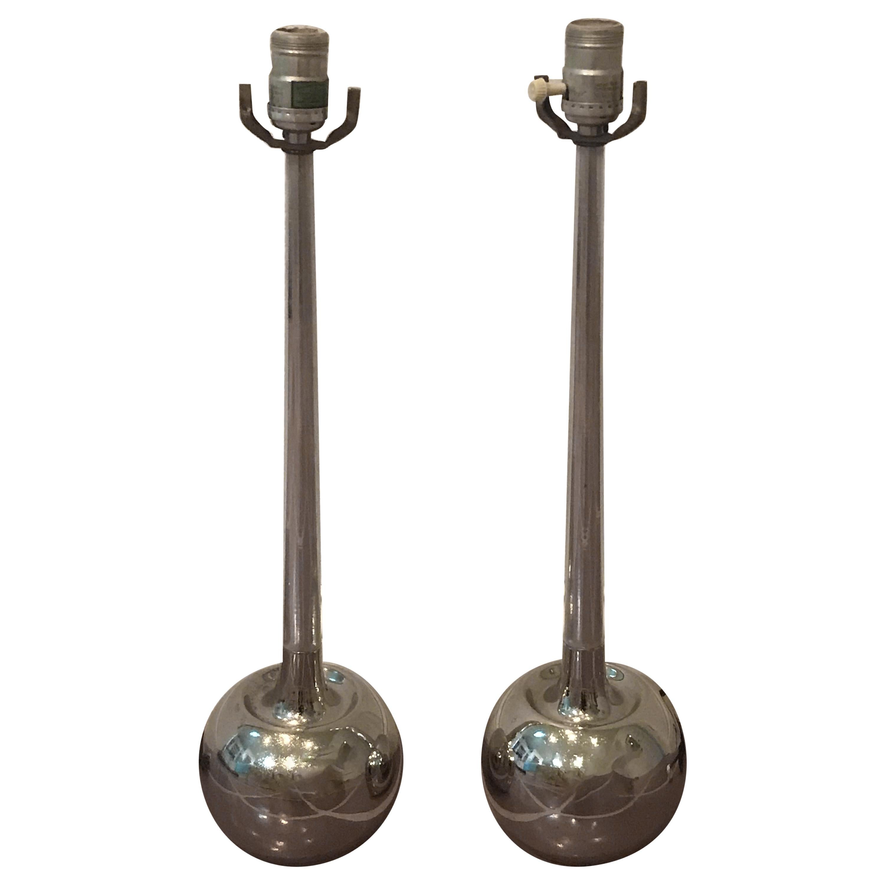 Pair of Vintage Chrome Ball Table Lamps by Laurel