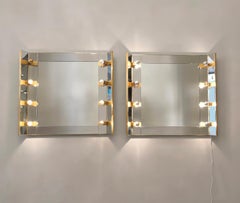 Pair of vintage chrome & brass luminescent mirrors by Gaetano Sciolari ca 1970s