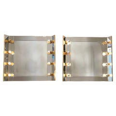 Pair of vintage chrome & brass luminescent mirrors by Gaetano Sciolari ca 1970s