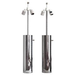 Pair Of Vintage Chrome Cylindrical Table Lamps From Nessen Studios