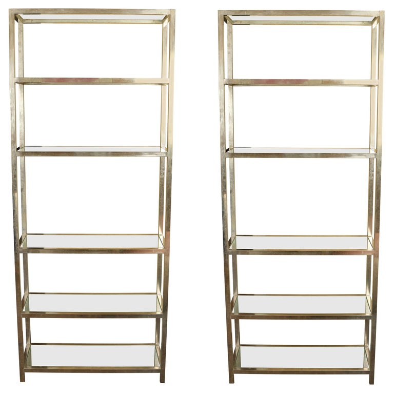 Pair of Vintage Chrome Étagères with Glass Shelves For Sale at 1stDibs
