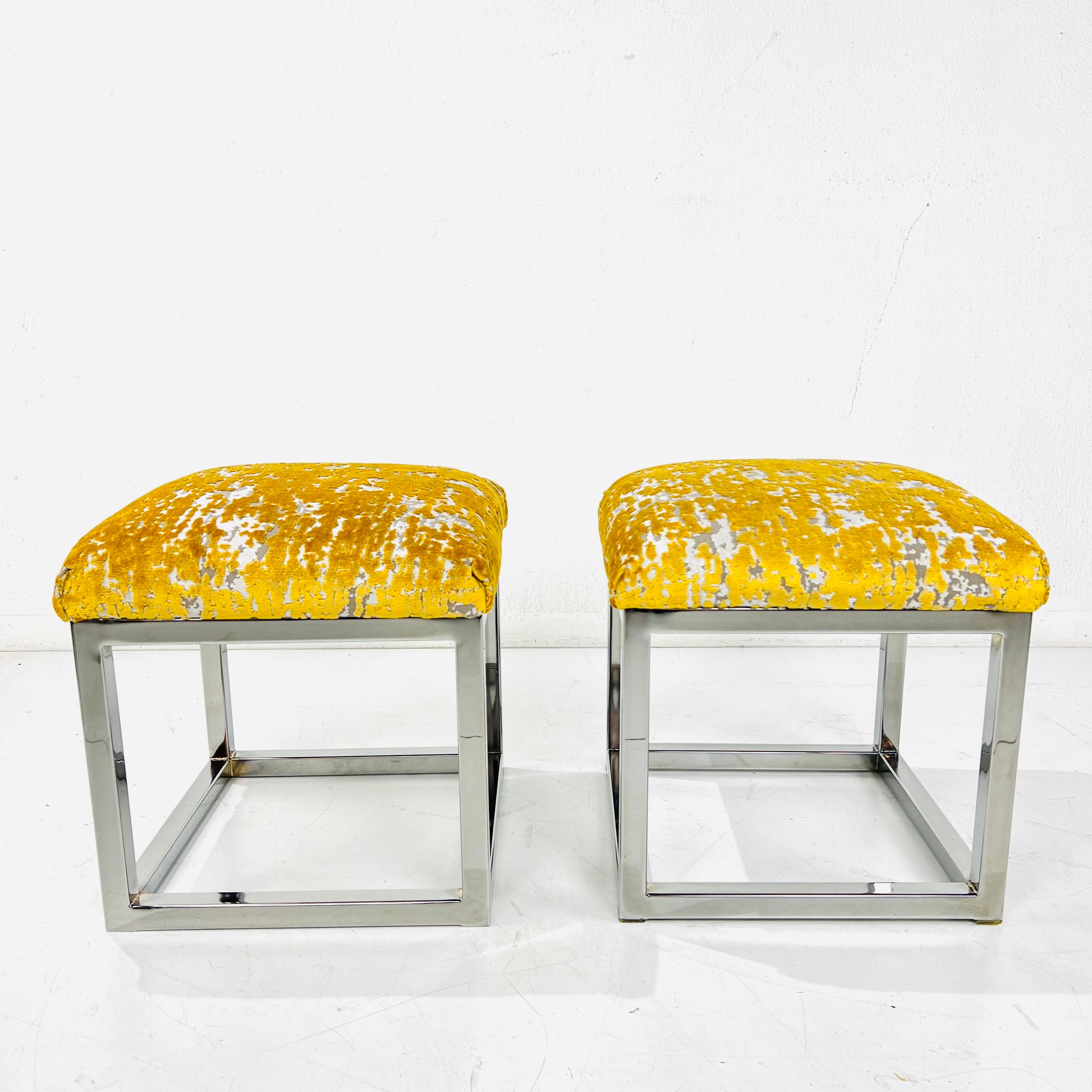 Pair of Vintage Chrome Frame Footstools / Ottomans For Sale 7