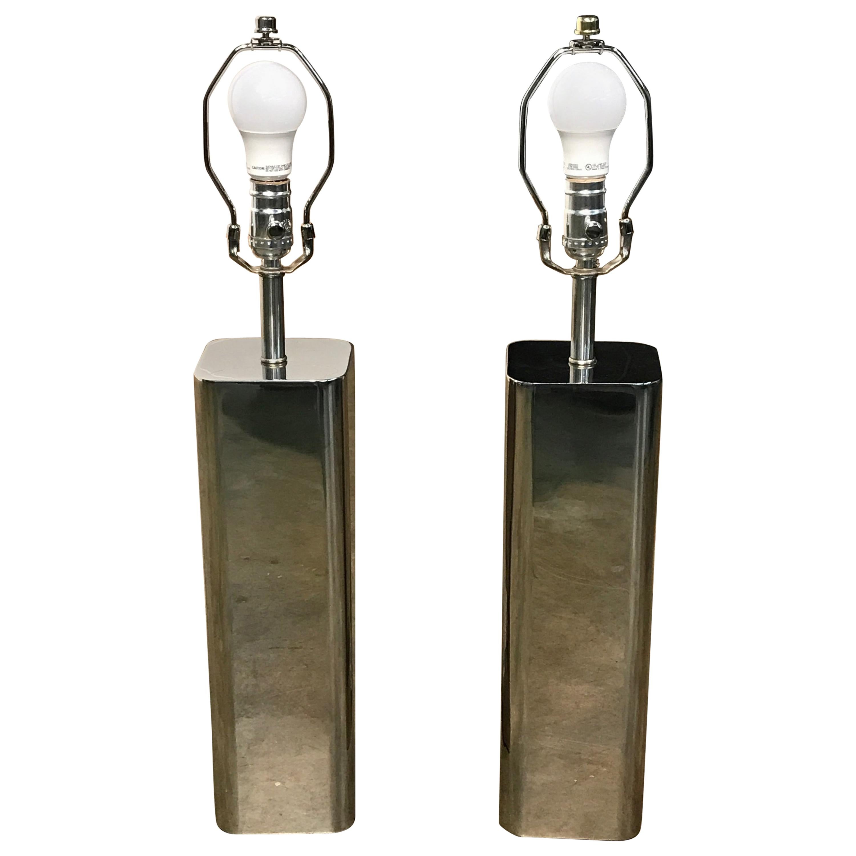 Pair of Vintage Chrome Lamps Attributed to Laurel Lamp Co. For Sale