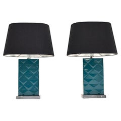 Pair of Vintage Chrome, Marble and Acrylic Table Lamps