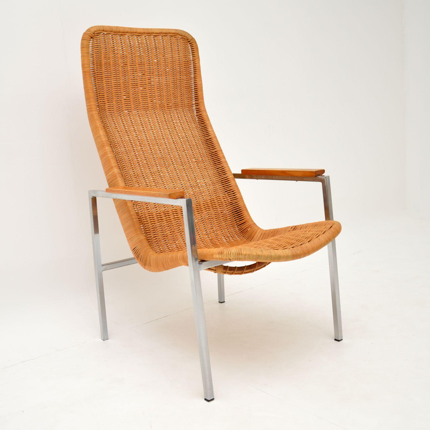 Pair of Vintage Chrome and Rattan Armchairs by Dirk Van Sliedrecht In Good Condition In London, GB