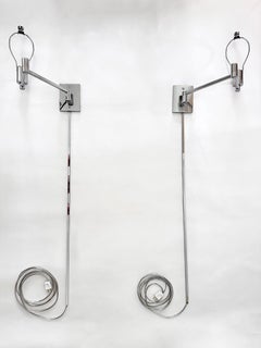 Pareja De Lámparas De Pared Giratorias Cromadas Vintage De Hansen Lamps