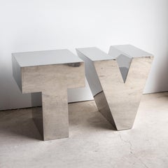 Pair Of Vintage Chrome 'TV' Letter Side Tables/Coffee Table, Mid 20th Century