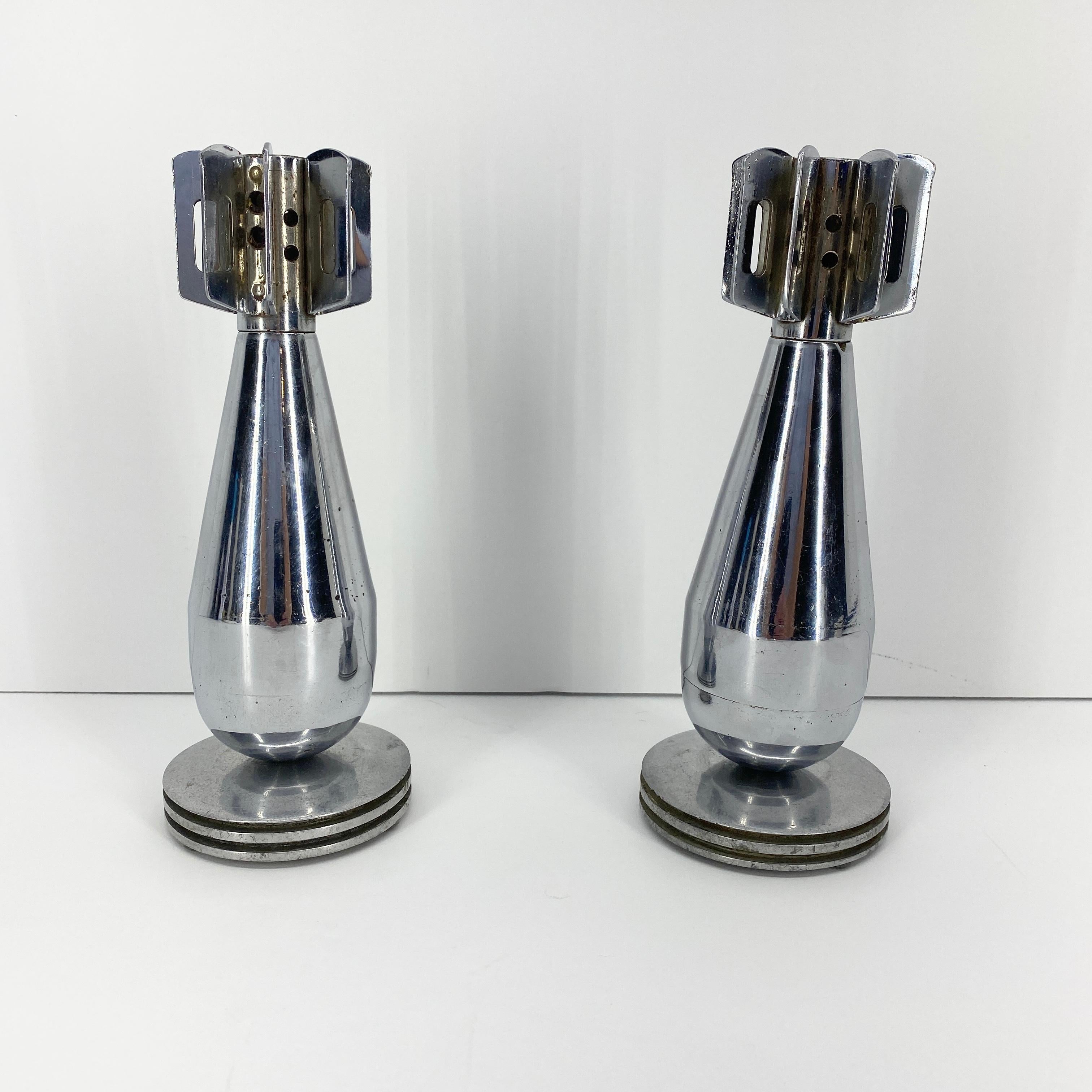 Pair Of Vintage Chromed Mortar Grenade Candlesticks Desk Accessories 9