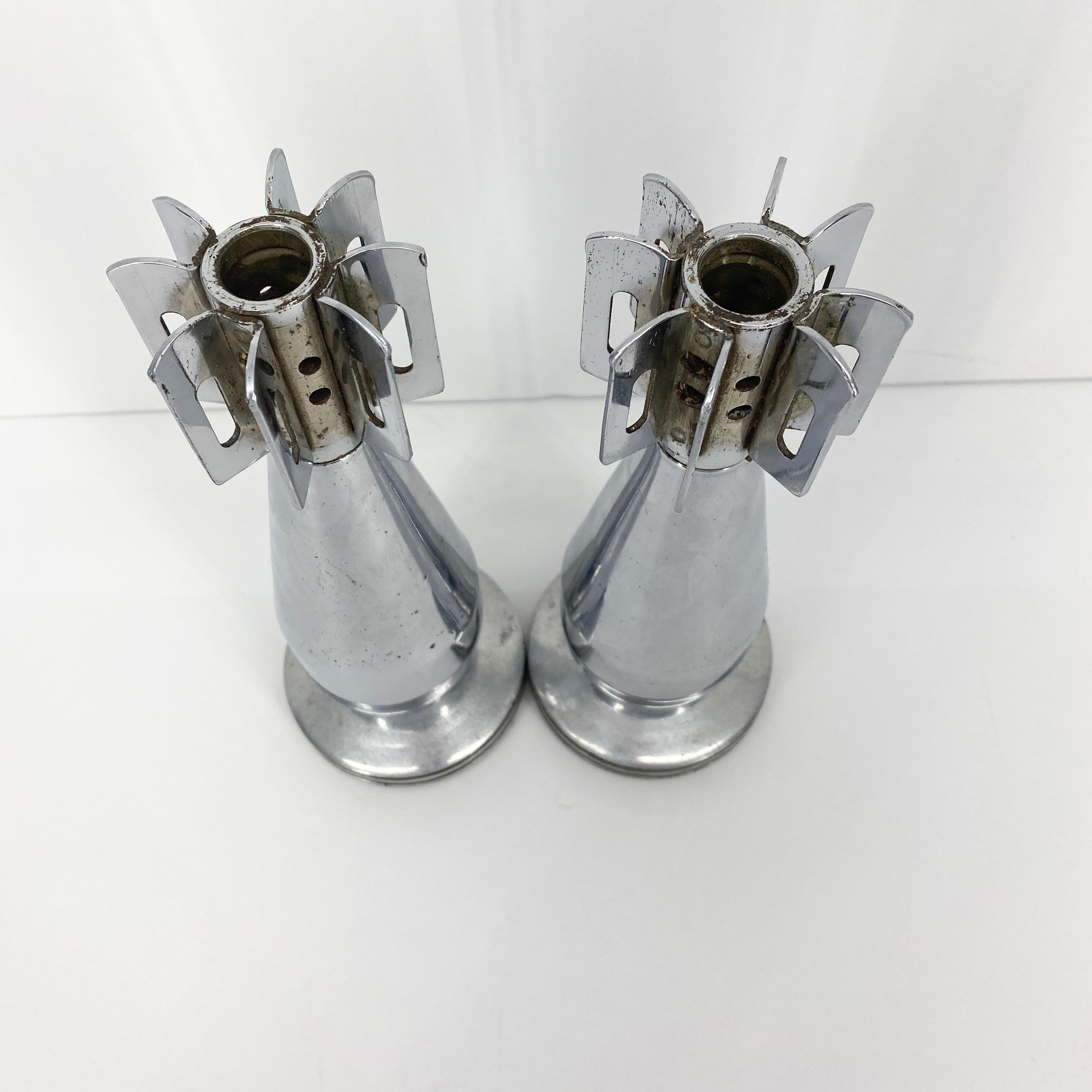 Pair Of Vintage Chromed Mortar Grenade Candlesticks Desk Accessories 10