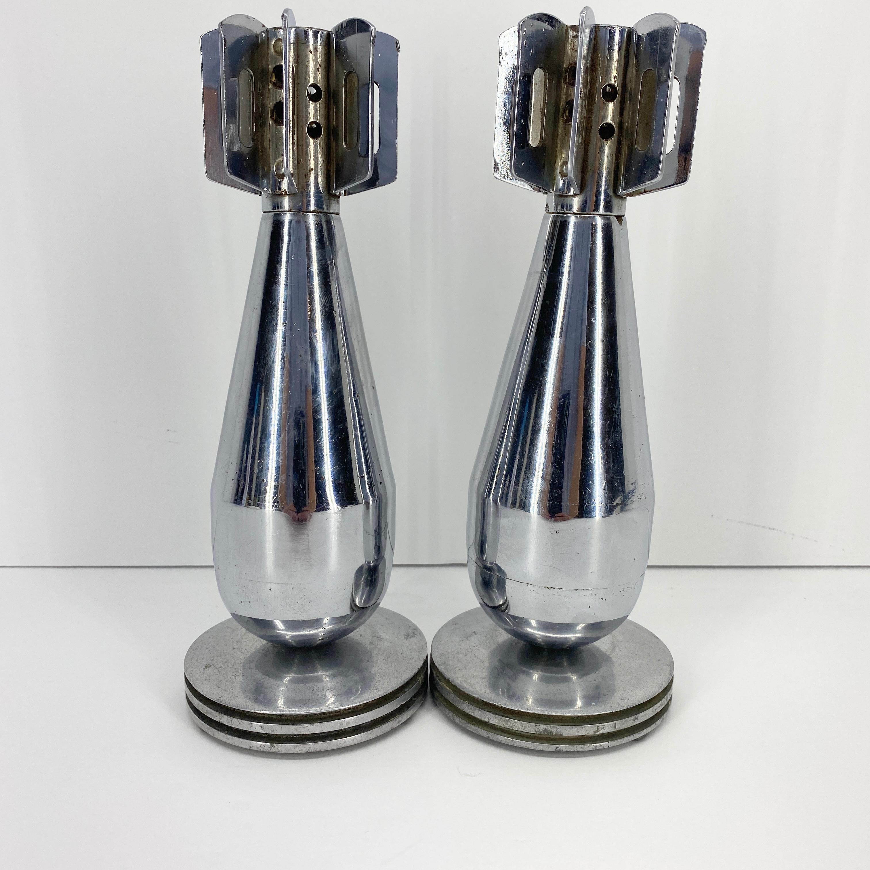 Pair Of Vintage Chromed Mortar Grenade Candlesticks Desk Accessories 11