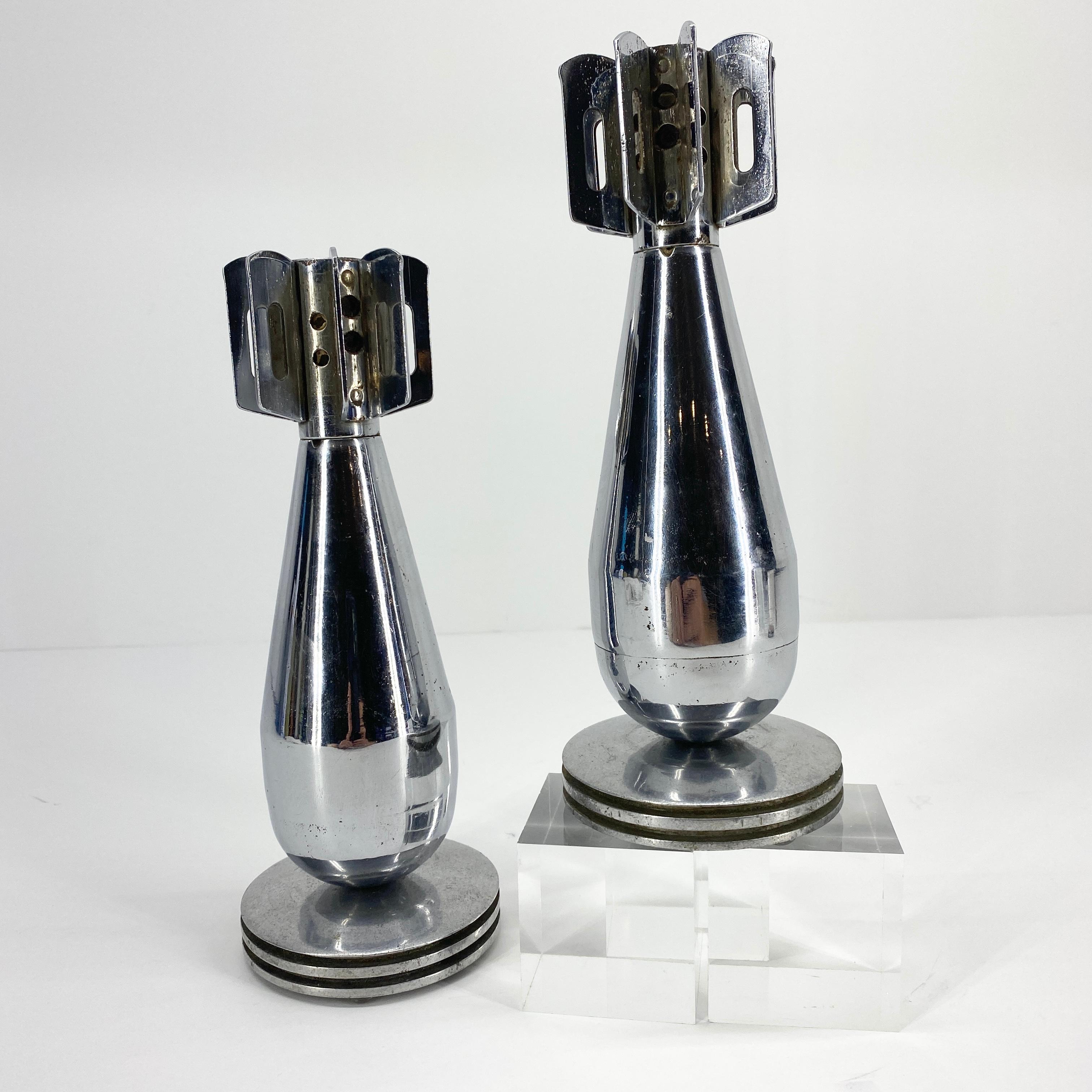 Metalwork Pair Of Vintage Chromed Mortar Grenade Candlesticks Desk Accessories