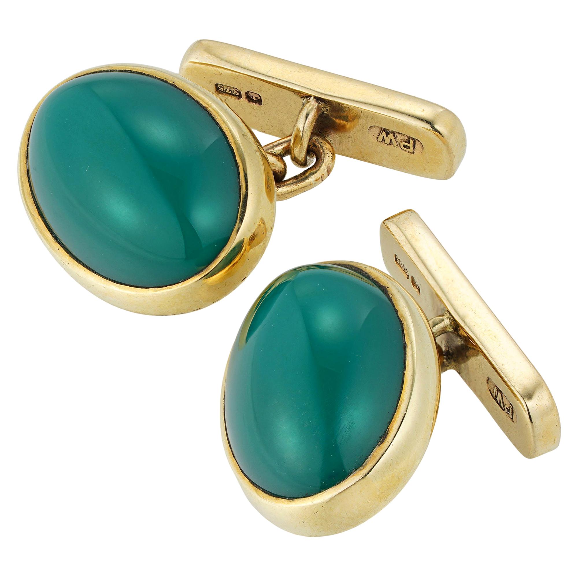 Pair of Vintage Chrysoprase and Gold Cufflinks