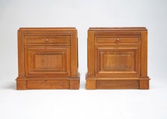 Pair of Vintage Chunky French Art Deco Style Oak Bedside Tables