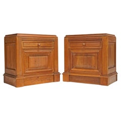 Pair of Vintage Chunky French Art Deco Style Oak Bedside Tables