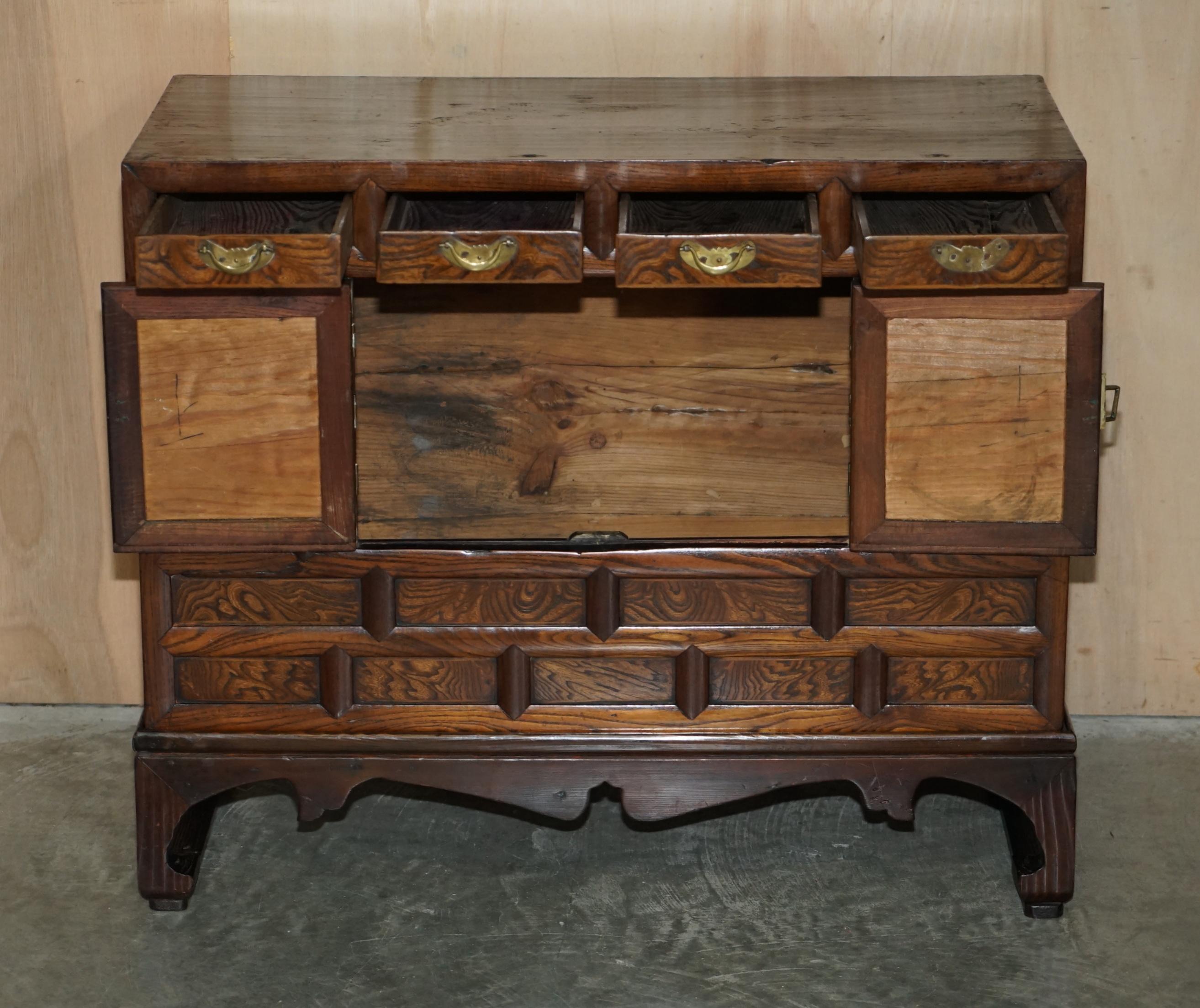 Pair of Vintage circa 1950's Asian Korean Scholars Side Table Chests Inc Drawers For Sale 6