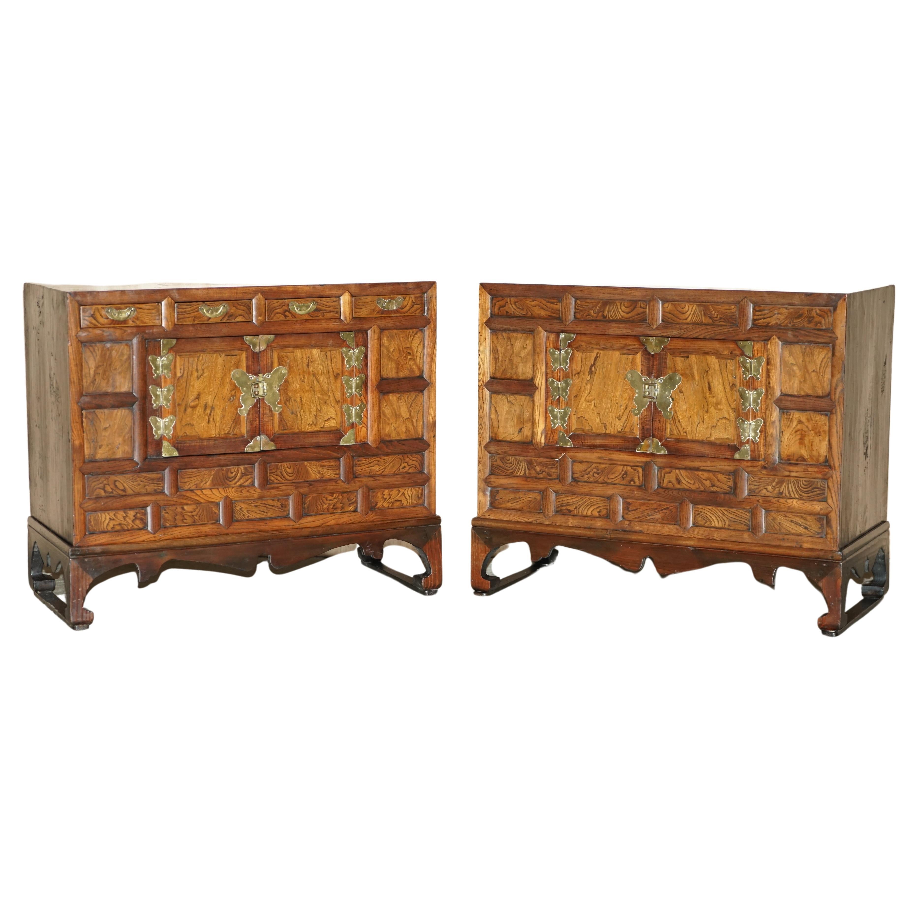 Pair of Vintage circa 1950's Asian Korean Scholars Side Table Chests Inc Drawers For Sale