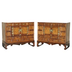 Pair of Vintage circa 1950's Asian Korean Scholars Side Table Chests Inc Drawers