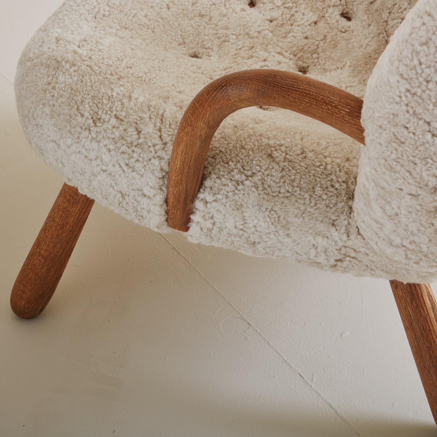 Pair of Vintage Clam Chairs in Shearling by Philip Arctander, Denmark 1944 2