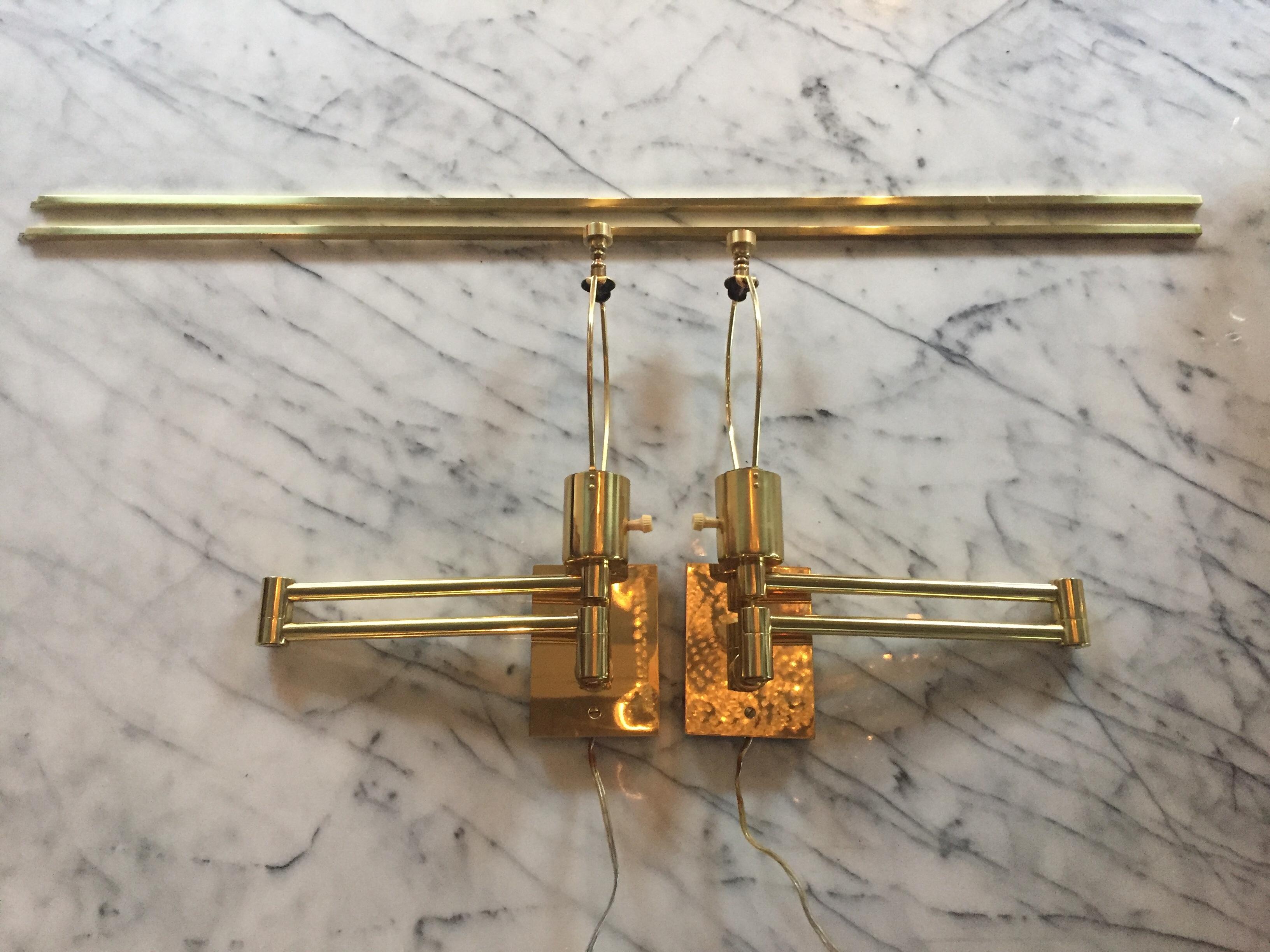Pair of Vintage Classic Hansen Brass Swing Arm Wall Sconces 1