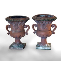 Pair of Vintage Classical Terra Cotta Colored Plaster Garden Urns C1940