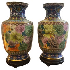 Pair of Vintage Cloisonne Chinese Vases, circa 1950