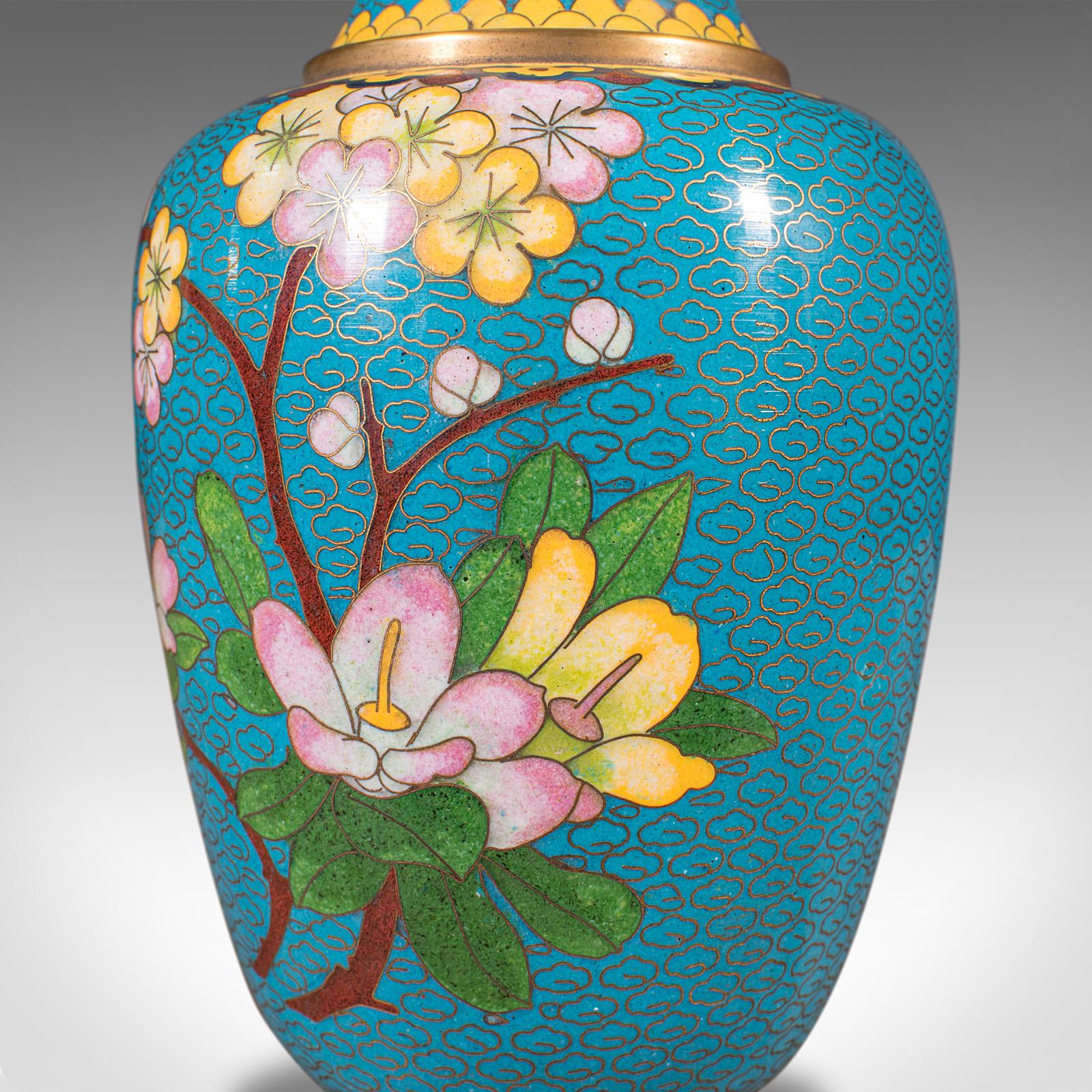 Pair Of Vintage Cloisonne Posy Vases, Chinese, Flower, Baluster, Art Deco, 1940 For Sale 2