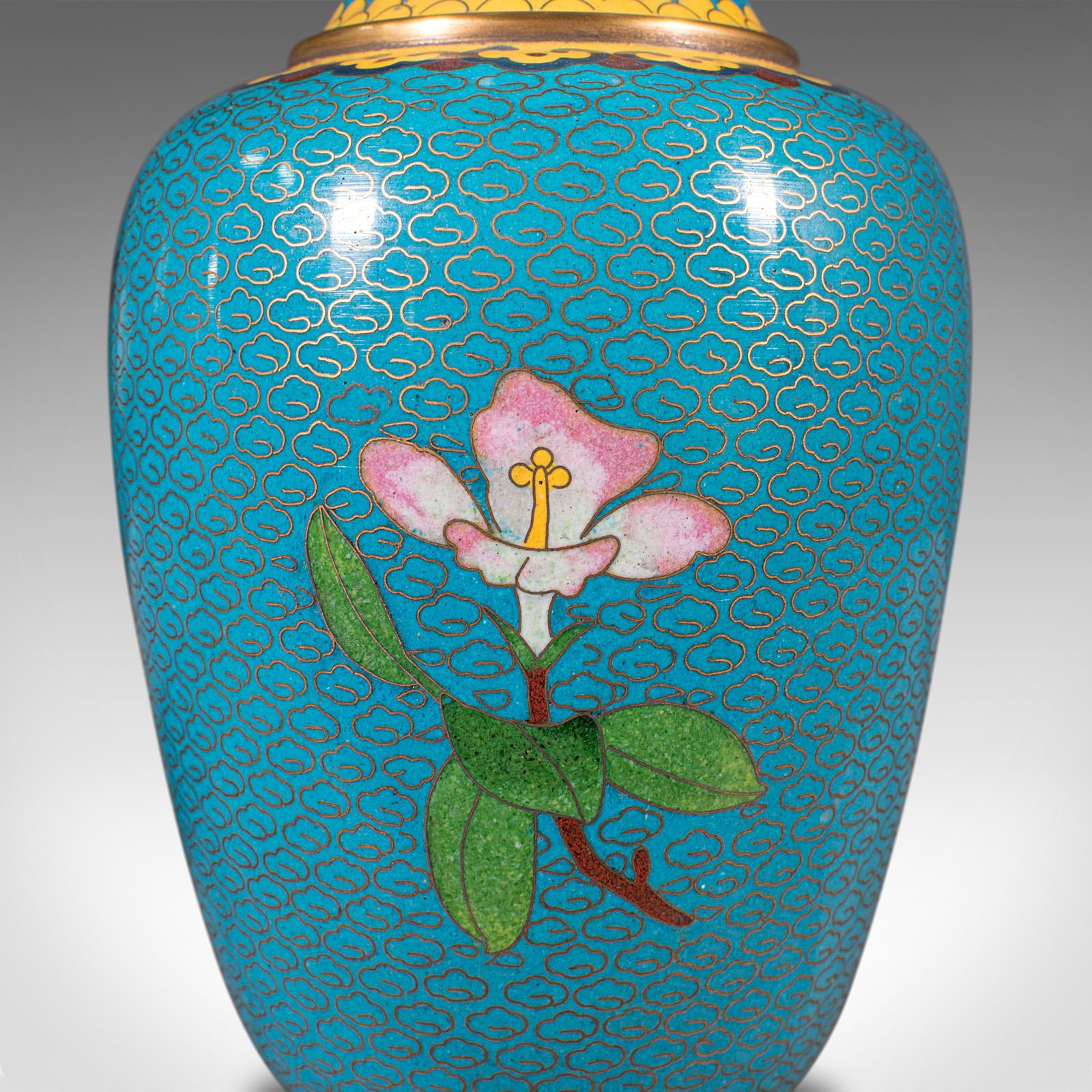 Pair Of Vintage Cloisonne Posy Vases, Chinese, Flower, Baluster, Art Deco, 1940 For Sale 1