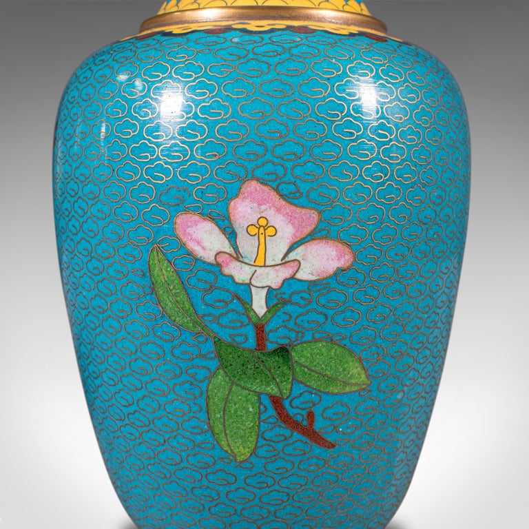 Pair Of Vintage Cloisonne Posy Vases, Chinese, Flower, Baluster, Art Deco, 1940 For Sale 4