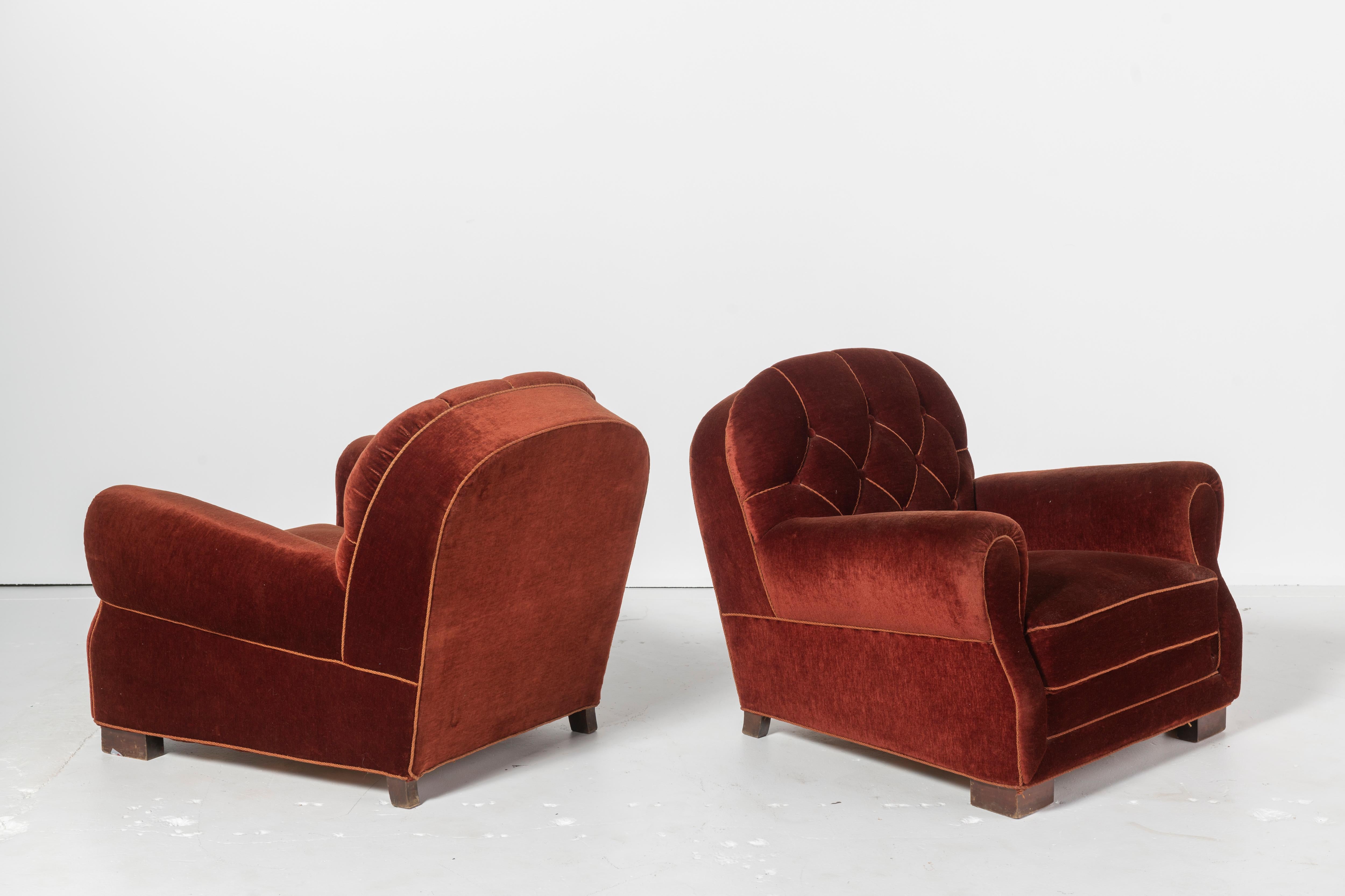 Pair of Vintage Club Chairs in Deep Rust Mohair 4